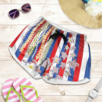 Hawaiian Polynesian Tribal Turtles Shorts for Women with Lei and Flag Style