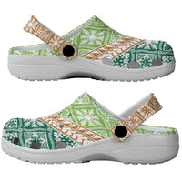 Hawaiian Quilt Pattern Clogs Shoes Green Chestnut Color Mixed - Polynesian Pride