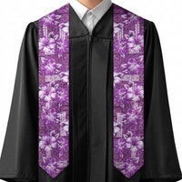 Hawaiian Quilt Pattern Graduation Stole Hibiscus and Tribal Element Vintage Purple Vibe