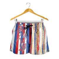 Hawaiian Sea Animals Shorts for Women with Lei and Flag Style