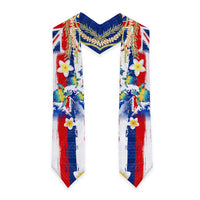 Hawaiian Sea Turtles and Plumeria Graduation Stole with Lei and Flag Grunge Style LT03 - Polynesian Pride