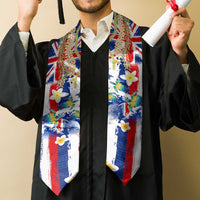 Hawaiian Sea Turtles and Plumeria Graduation Stole with Lei and Flag Grunge Style LT03 - Polynesian Pride