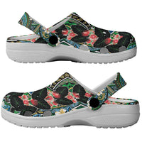 Hawaiian Taro Leaves and Ohia Lehua Clogs Shoes Polynesian Tribal Art Tropical Plants Motifs Colorful