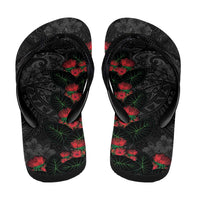 Hawaiian Taro Leaves and Ohia Lehua Flip Flops Polynesian Tribal Art Tropical Plants Motifs Grayscale