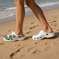 Hawaiian Taro Leaves-Hibiscus and Plumeria Clogs Shoes Polynesian Art-Kakau Tattoo White LT03 - Polynesian Pride