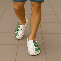 Hawaiian Taro Leaves-Hibiscus and Plumeria Clogs Shoes Polynesian Art-Kakau Tattoo White LT03 - Polynesian Pride