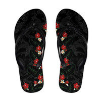Hawaiian Taro Leaves-Hibiscus and Plumeria Flip Flops Floral Tribal Tattoo Motif LT03 Black - Polynesian Pride
