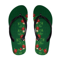 Hawaiian Taro Leaves-Hibiscus and Plumeria Flip Flops Polynesian Art-Kakau Tattoo Green LT03 Green - Polynesian Pride