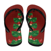 Hawaiian Taro Leaves-Hibiscus and Plumeria Flip Flops Polynesian Art-Kakau Tattoo Red LT03 - Polynesian Pride