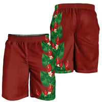 Hawaiian Taro Leaves-Hibiscus and Plumeria Shorts for Men Polynesian Art-Kakau Tattoo Red
