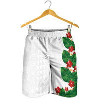 Hawaiian Taro Leaves-Hibiscus and Plumeria Shorts for Men Polynesian Art-Kakau Tattoo White LT03 - Polynesian Pride