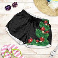 Hawaiian Taro Leaves-Hibiscus and Plumeria Shorts for Women Polynesian Art-Kakau Tattoo Black