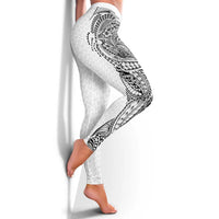 Hawaiian Traditional Tattoos Leggings Kakau Tribal Tropical Plant Motif White Color LT03 - Polynesian Pride