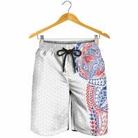 Hawaiian Traditional Tattoos Shorts for Men Kakau Tribal Tropical Plant Motif Hawaii Flag Color Inspired LT03 - Polynesian Pride