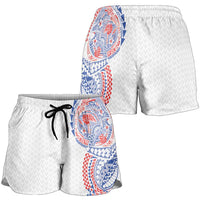 Hawaiian Traditional Tattoos Shorts for Women Kakau Tribal Tropical Plant Motif Hawaii Flag Color Inspired LT03 - Polynesian Pride