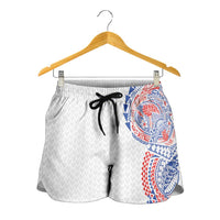 Hawaiian Traditional Tattoos Shorts for Women Kakau Tribal Tropical Plant Motif Hawaii Flag Color Inspired LT03 - Polynesian Pride