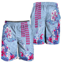Hawaiian Tribal Manta Ray Shorts for Men Kakau Tattoo and Flowers Surfing Waves Pattern Soft Color LT03 - Polynesian Pride