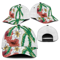Hawaiian Tropical Flowers and Maile Pikake Classic Cap Polynesian Tribal Pattern White Color LT03