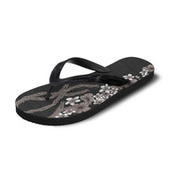 Hawaiian Tropical Flowers and Maile Pikake Flip Flops Polynesian Tribal Pattern Grayscale Mode LT03 - Polynesian Pride