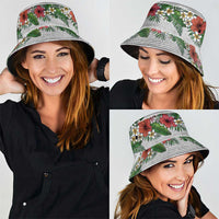 Hawaiian Tropical Flowers and Tribal Polynesian Tattoo Bucket Hat White Color LT03