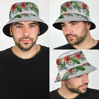 Hawaiian Tropical Flowers and Tribal Polynesian Tattoo Bucket Hat White Color LT03