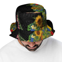 Hawaiian Tropical Plants and Chameleon Bucket Hat Polynesian Art Colorful LT03