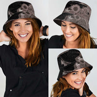 Hawaiian Tropical Plants and Chameleon Bucket Hat Polynesian Art Grayscale LT03