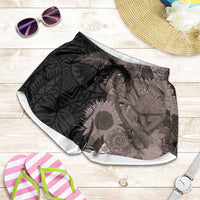 Hawaiian Tropical Plants and Chameleon Shorts for Women Polynesian Art Grayscale - Polynesian Pride