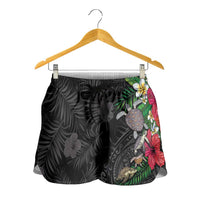 Hawaiian Tropical Plants and Turtles Shorts for Women Polynesian Art Motifs