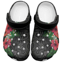 Hawaiian Tropical Plants Clogs Shoes Kakau Tattoo and Polynesian Pattern Half Black Color LT03 Black - Polynesian Pride