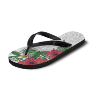 Hawaiian Tropical Plants Flip Flops Kakau Tattoo and Polynesian Pattern Half Black White