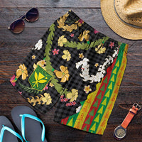 Hawaiian Tropical Plants Lei Shorts for Men with Palaka Pattern and Kanaka Maoli Tribal Motifs LT03 Multicolor - Polynesian Pride