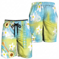Hawaiian Ukulele Avocado Shorts for Men Leis and Polynesian Pattern