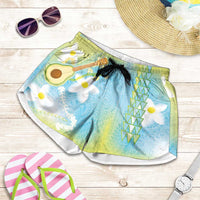 Hawaiian Ukulele Avocado Shorts for Women Leis and Polynesian Pattern