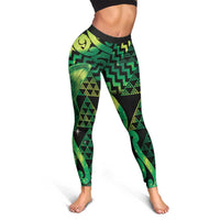 Humpback Whale Matariki New Zealand Leggings NZ Maori Paikea Poutama Luxury Green LT14 - Polynesian Pride