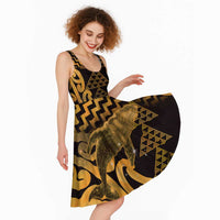 Humpback Whale Matariki New Zealand Midi Dress NZ Maori Paikea Poutama Luxury Gold