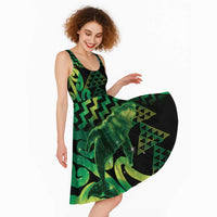 Humpback Whale Matariki New Zealand Midi Dress NZ Maori Paikea Poutama Luxury Green LT14 - Polynesian Pride