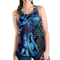 Humpback Whale Matariki New Zealand Women Racerback Tank NZ Maori Paikea Poutama Luxury Blue LT14 - Polynesian Pride