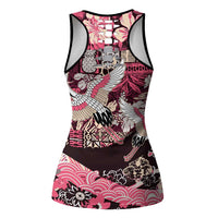 Japanese Hawaiian Crane Hollow Tank Top Soft Pink Tapa Patchwork Pattern LT9 - Polynesian Pride
