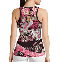 Japanese Hawaiian Crane Hollow Tank Top Soft Pink Tapa Patchwork Pattern LT9 - Polynesian Pride