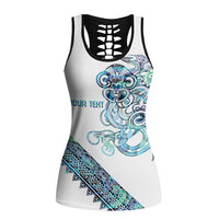 Kahui Whetu Paua Shell Kowhaiwhai Taniko Personalised Hollow Tank Top Taniwha Maori Tribal Style LT9 Female Blue - Polynesian Pride