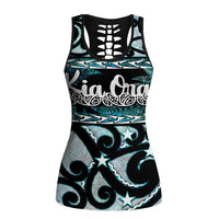 Kia Ora New Zealand Hollow Tank Top Aotearoa Proud Maori Paua Shell Silver Fern LT14 Female Black - Polynesian Pride