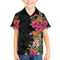 Hawaii Flowers Tribal Pattern Family Matching Short Sleeve Bodycon Dress and Hawaiian Shirt - LT9 - Polynesian Pride