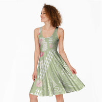 Leaf Green Hawaii Anthurium Plumeria Lei Midi Dress LT9 - Polynesian Pride