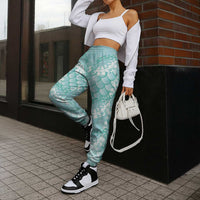 Light Turquoise Mermaid Puakenikeni Maile Lei Jogger Pants