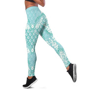 Light Turquoise Mermaid Puakenikeni Maile Lei Leggings