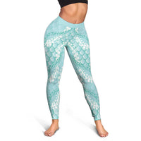 Light Turquoise Mermaid Puakenikeni Maile Lei Leggings