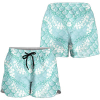 Light Turquoise Mermaid Puakenikeni Maile Lei Shorts for Women