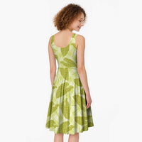Lime Green Hawaii Kalo Palaka Motifs Midi Dress Hawaiian Taro Leaves Elegant Vibes LT14 - Polynesian Pride