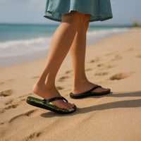 Lime Green Polynesia Flip Flops Plumeria Tropical Leaves Galaxy Polynesian Art - Polynesian Pride